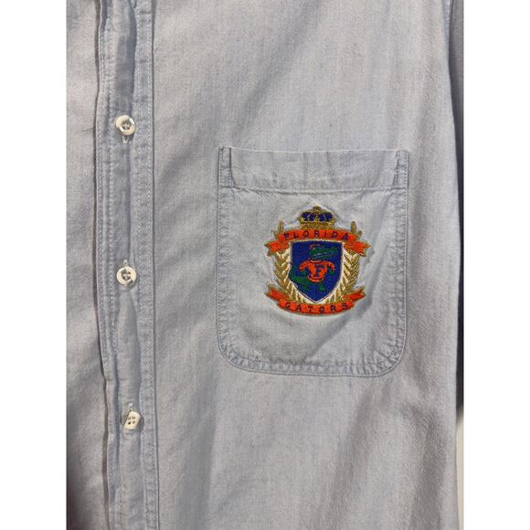 UF College Sportswear Cliff Eagle Button Up Short Sleeve Logo Patch Men's Large - Picture 10 of 11